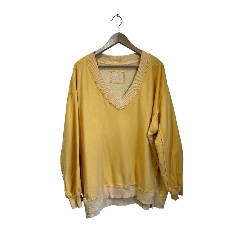 Aerie Oversized V Neck Yellow Soak It Up Tropical Sweatshirt Beachy L